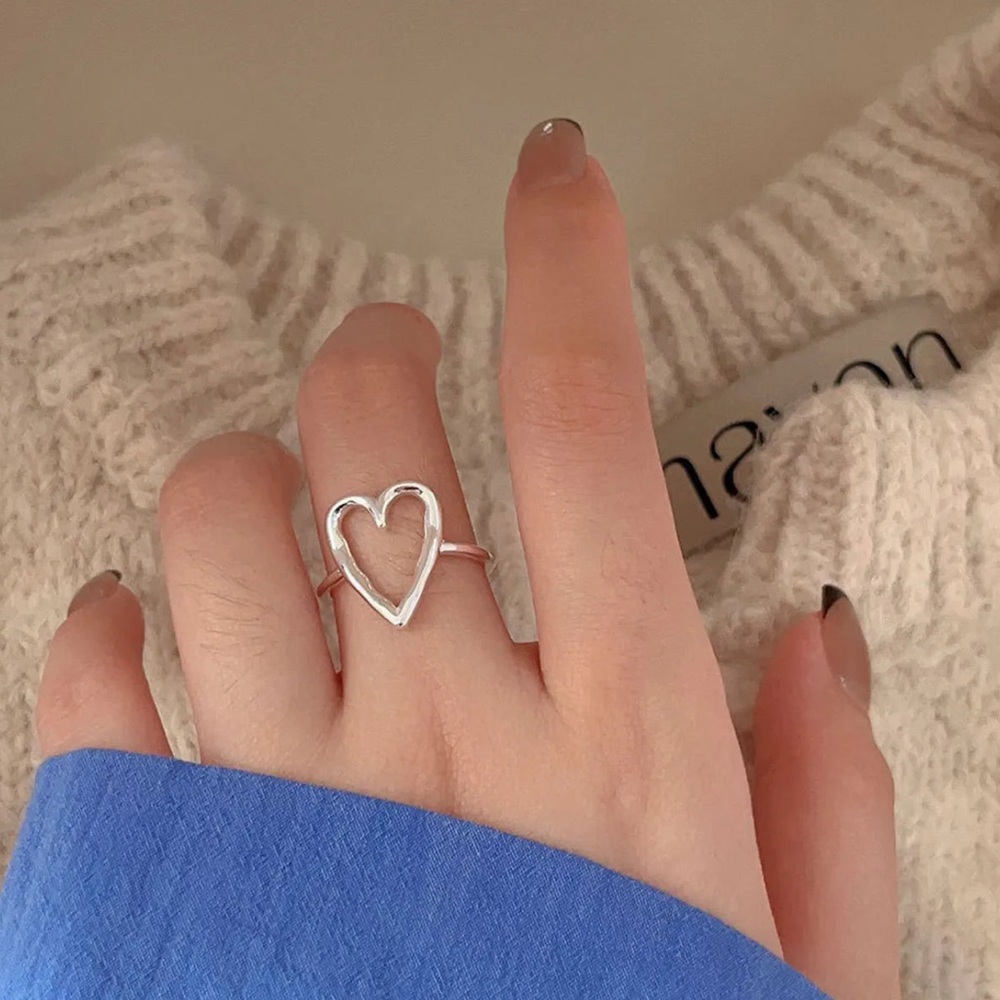 Sterling Silver Simple Style Heart Shape Open Rings - Picture 4 of 6